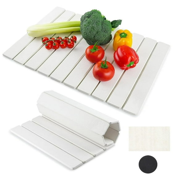 Large Stone Dish Drying Mat for Kitchen Counter, 24"x16" Collapsible Fast Drying Marbled Water Absorbent Bath Mat for Dishes, Bottles & Cups,White