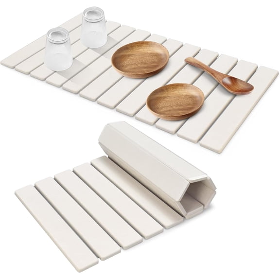 Large Stone Dish Drying Mats for Kitchen Counter, Quick Dry Collapsible Dish Drying Mat, Eco-Friendly Absorbent Foldable Diatomaceous Earth Mats for Dishes Bottles Cups, Match Any Countertop, 24"16"