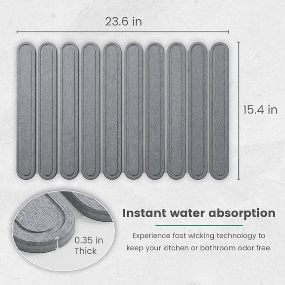 Large Stone Dish Drying Mats for Kitchen Counter, 24x16  Drying Pad Fast Drying Collapsible Diatomaceous Earth Mat Mist Gray