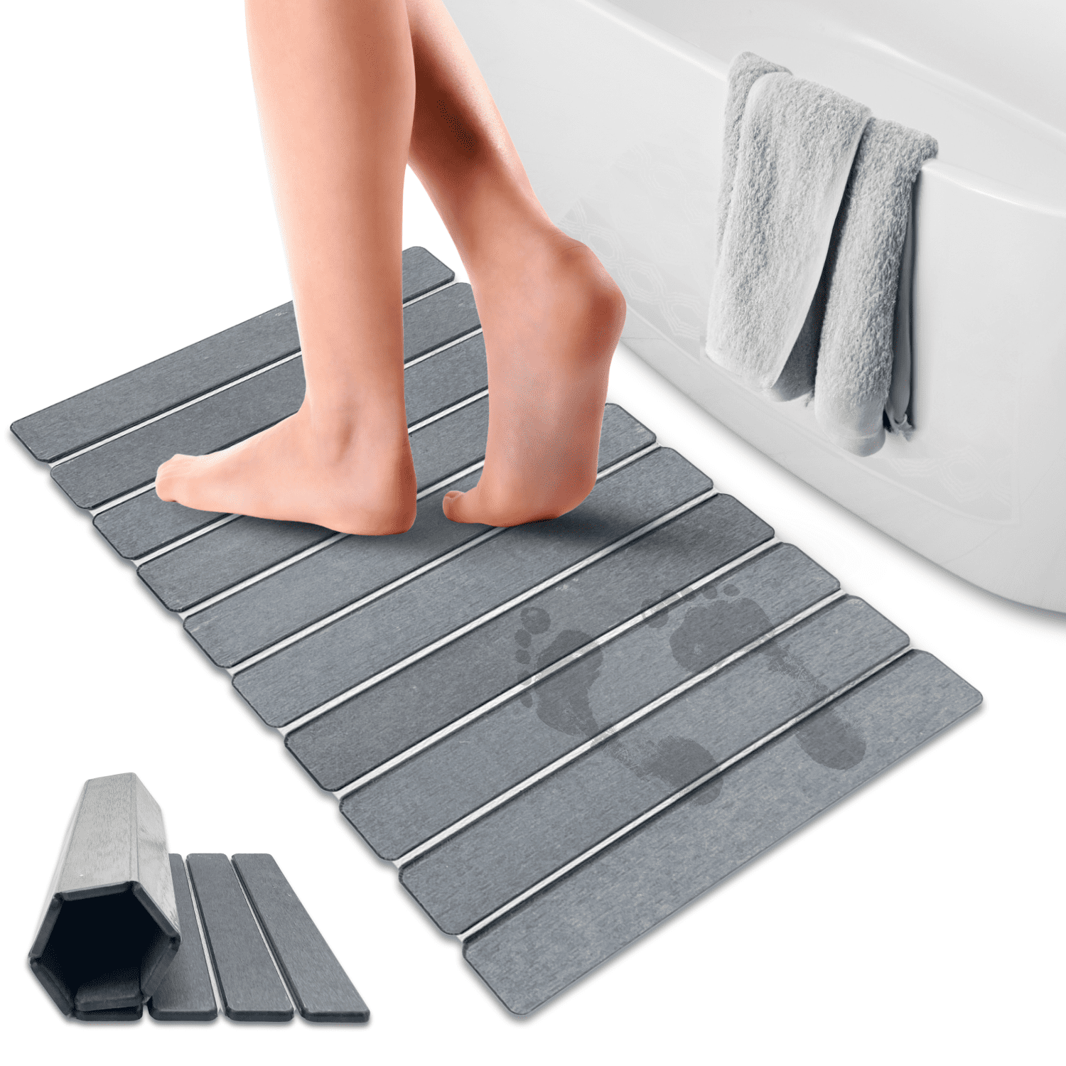 Easymora Foldable Stone Bath Mat – Large 24"x16" Diatomaceous Earth Quick Dry Non-Slip Shower Mat, Super Absorbent & Easy Clean, Dark Gray - Walmart.com