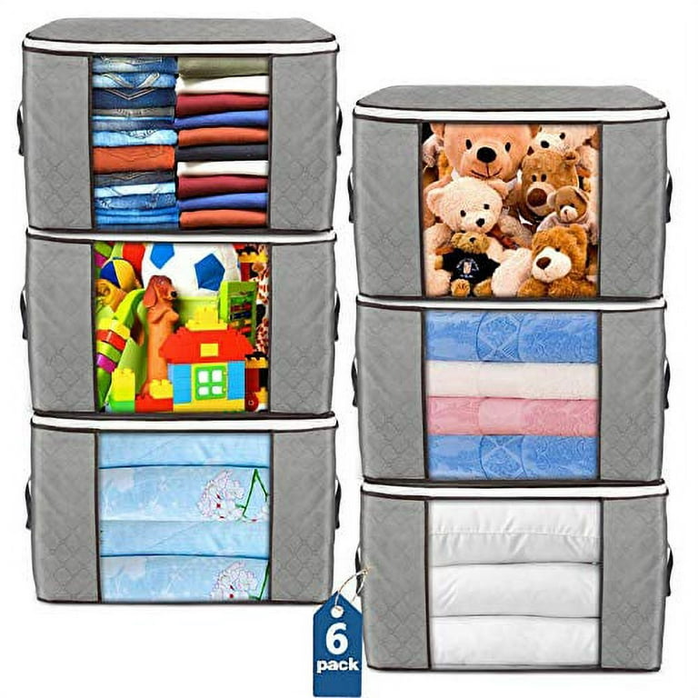 Budding Joy Large Storage Bags, 6 Pack Clothes Storage Bins Foldable Closet Organizers Storage Containers with Durable Handles Thick