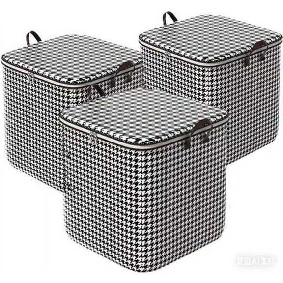 Large Storage Bags with Houndstooth Pattern, Set of 3, 180L Capacity, 27.6x19.7x19.7 inches