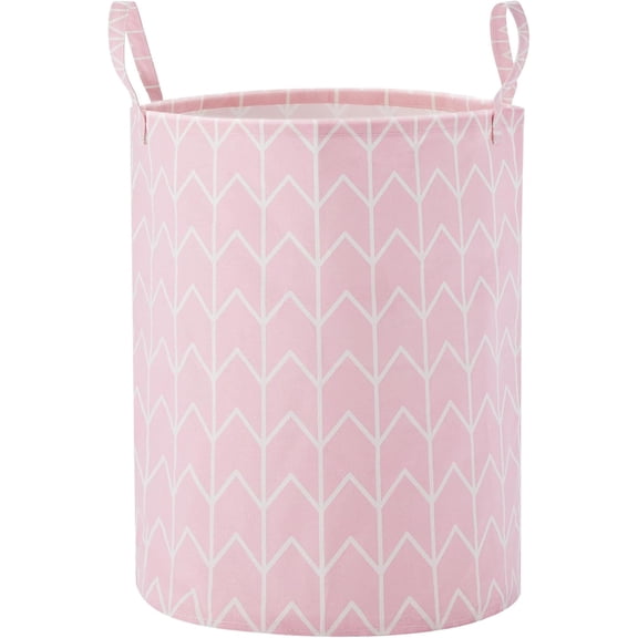 Large Storage Basket for Girls and Boys, Collapsible Laundry Hamper with Long Handles, Toy Bins for Nursery, Kids Room Décor Pink Geometry