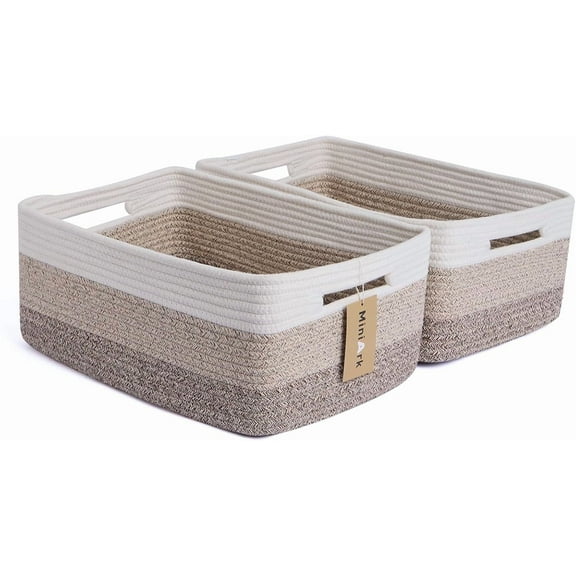 Large Storage Baskets for Shelves, Closet Organizers Bins for Clothes Blanket Towels, Baby Nursery, Toy Baskets Box, Woven Rope Baskets, 17 x 13 x 7.5”, 2 Packs Gradient Brown