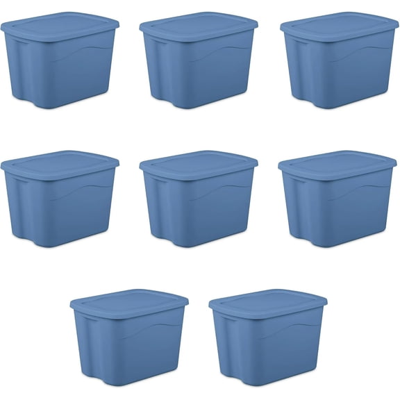 Large Storage Bin, 18 Gallon Plastic Storage Container with Snap-On Lid, Blue Moonlight Household Storage Box 8 Pack