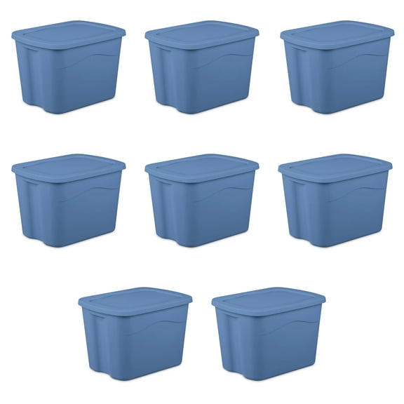 Large Storage Bin 8 Pack, 18 Gallon Plastic Storage Container with Snap-On Lid, Heavy Duty Storage Box for Bedroom Wardrobe and Dormitory, Blue