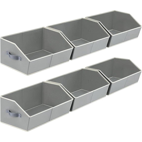 Large Storage Bins Baskets - 6 Pack Closet Storage Cubes, Fabric Baskets for Organizing, Cube Organizer Bins with Handles, Foldable Boxes for Clothes, Towels, Grey