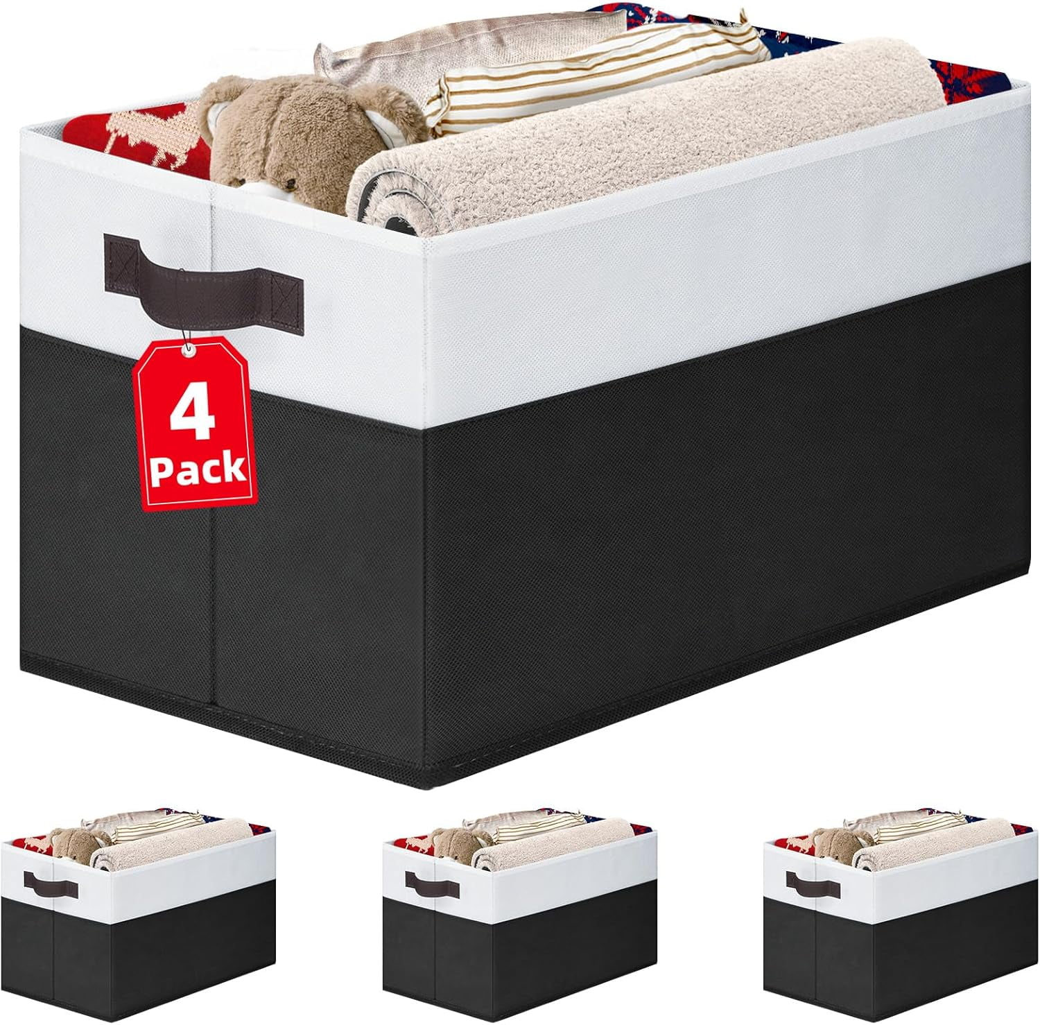 Large Storage Bins for Shelves 4 Pack, Closet Storage Baskets for