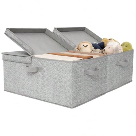 Large Storage Bins with Lids Decorative Storage Box for Shees Fabric Storage Bins Foldable Storage Basket for Clothes Keepsake Box Jumbo Gray 2-Pack