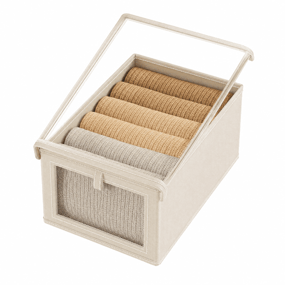 Large Storage Box Organizer with Lid, Foldable Fabric Closet Organizer with Clear Window, Stackable Clothing Storage Bin for Clothes, Sweaters, Blankets, Space Saving Storage Solution