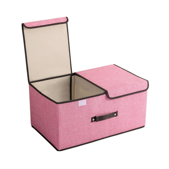 Large Storage Boxes with Lids and Handles,Collapsible Linen Storage Bins Organizer Containers Baskets Cube with Removable Divider,Pink