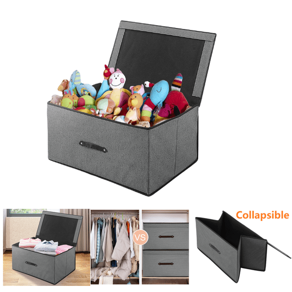Large Storage Chest Box Organizer Bins Container with Flip-Top Lids & Handles Collapsible Foldable for Clothes Blanket Closet Office, 23.6x15.7x11.8" Gray