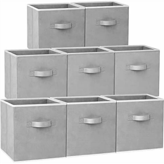 Large Storage Cubes - 13 Inch Heavy Duty Fabric Storage Bins for Shelves Closet, Cube Organizer - 8 Pack Collapsible Cube Storage Bins Baskets for Organizing Clothes Blankets Toys (Grey)