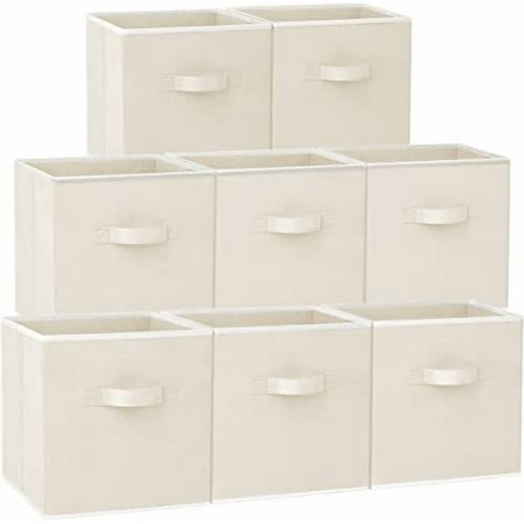 Large Storage Cubes - 13 Inch Heavy Duty Fabric Storage Bins for Shelves Closet, Cube Organizer - 8 Pack Collapsible Cube Storage Bins Baskets for Organizing Clothes Blankets Toys (Beige)