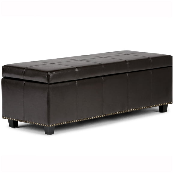 Large Storage Ottoman Bench, Dark Brown Faux Leather Foot Rest with Hidden Storage Compartment, Multi-Functional Ottoman Chest for Living Room, Bedroom