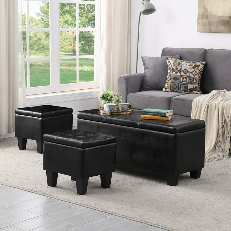 Large Combo Ottoman Bench Set, Small Upholstered Storage, Footrest