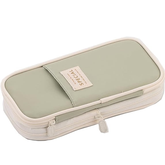 Large Storage Pencil Case Pen Bag with Zipper, Expandable Stationery Organizer Bag for College Students Office Workers Travel Use, Sage Green
