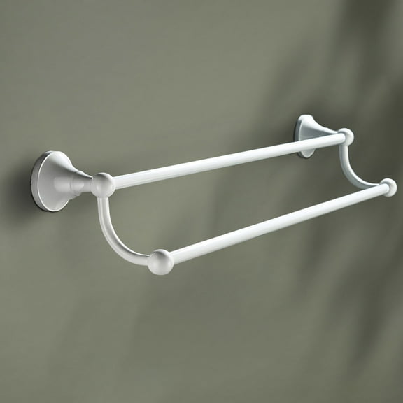 Large Storage Rack,55 Cm Total Length White Copper Material White Double Pole Towel Rack Bathroom White Paint Bathroom Hanging Hardware