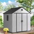 thumbnail image 1 of Shed and Outdoor Storage, 7x7ft Waterproof Resin Shed Lockable, Patio Garden Backyard Storage with Floor & Window & Vents, Sloped Roof Design, 1 of 10