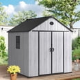 thumbnail image 1 of Shed and Outdoor Storage, 7x7ft Waterproof Resin Shed Lockable, Patio Garden Backyard Storage with Floor & Window & Vents, Sloped Roof Design, 1 of 10