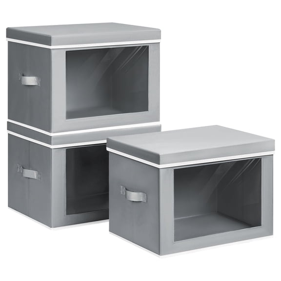Large Storbaskets Bwith Lids - Stackable Cube For Closet 3 Pack Grey Windows Organizer Home Organizers And Clothes Cd Towels