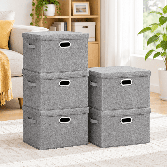 Collapsible Material Large Storbwith Lids Collapsible Washable Fabric Boxes For Organizing ...