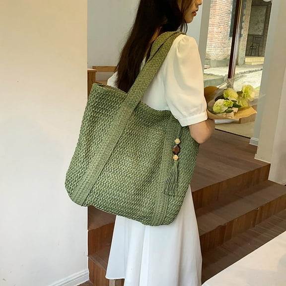 Large Straw Beach Bag for women, Straw Tote Bag with Tassels, Woven Summer Handbag Shoulder Bag for Outdoor Vacation
