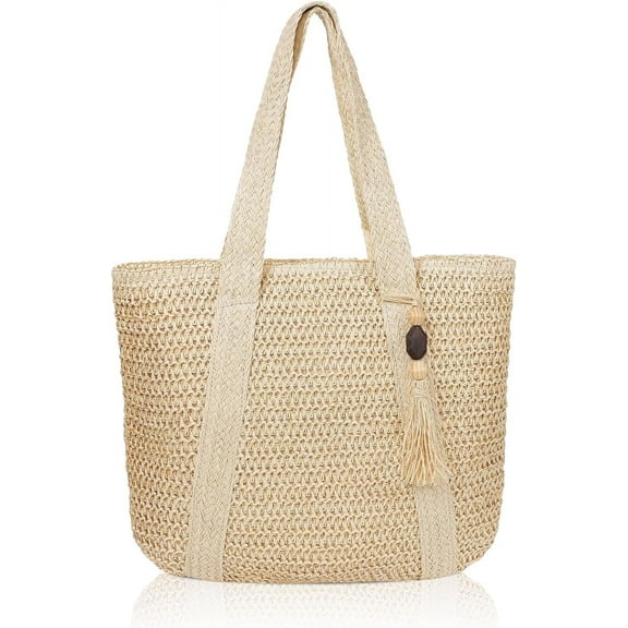Large Straw Beach Bag for women, Straw Tote Bag with Tassels, Woven Summer Handbag Shoulder Bag for Outdoor Vacation