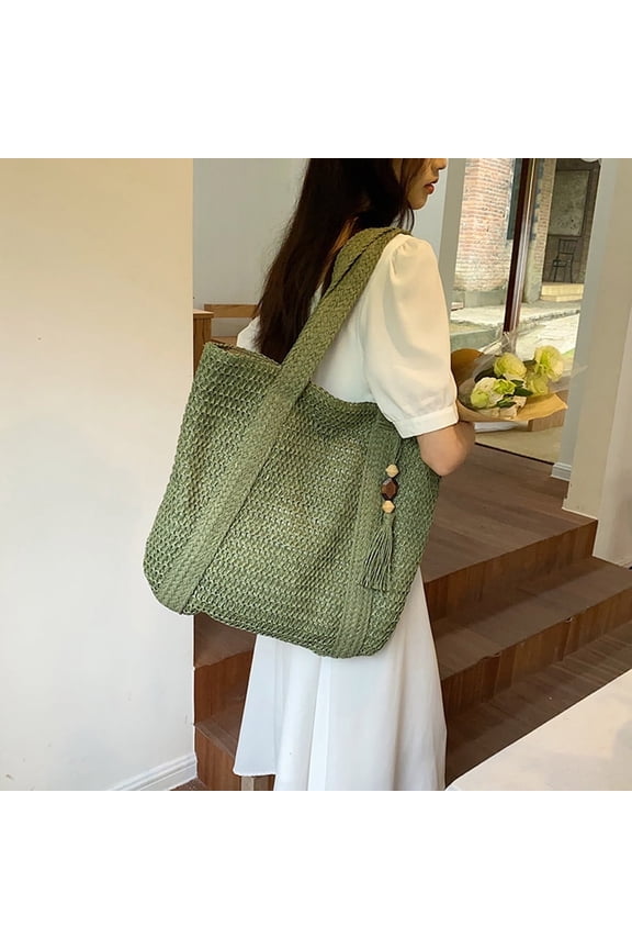 Large Straw Beach Bag for women, Straw Tote Bag with Tassels, Woven Summer Handbag Shoulder Bag for Outdoor Vacation