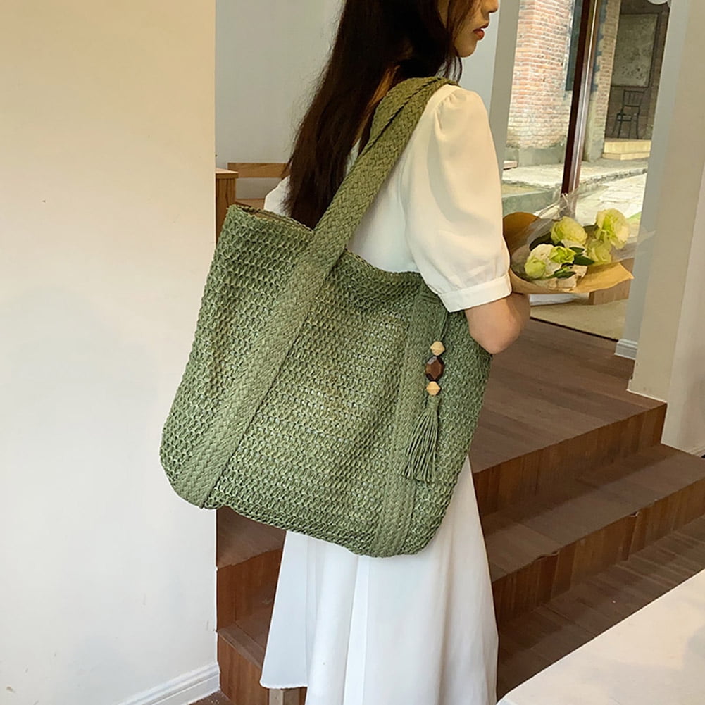 Large Straw Beach Bag for women, Straw Tote Bag with Tassels, Woven ...