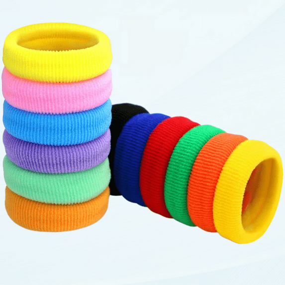 Large Stretch Thick Hair Ties for All Hair Types Terry Cloth Hair Ponies Elastics Ponytail Holders Knit Hair Scrunchies Hair Accessories for Women Girls Kids 12-Pack