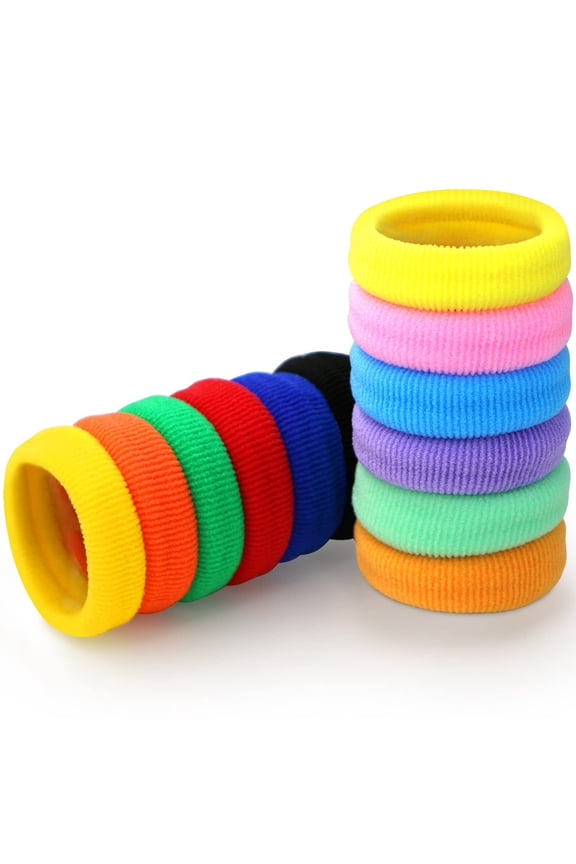 Large Stretch Thick Hair Ties for All Hair Types Terry Cloth Hair Ponies Elastics Ponytail Holders Knit Hair Scrunchies Hair Accessories for Women Girls Kids 12-Pack