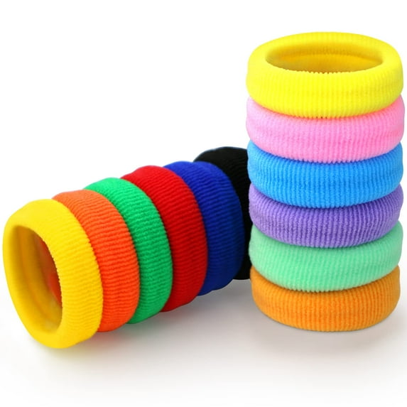 Large Stretch Thick Hair Ties for All Hair Types Terry Cloth Hair Ponies Elastics Ponytail Holders Knit Hair Scrunchies Hair Accessories for Women Girls Kids 12-Pack