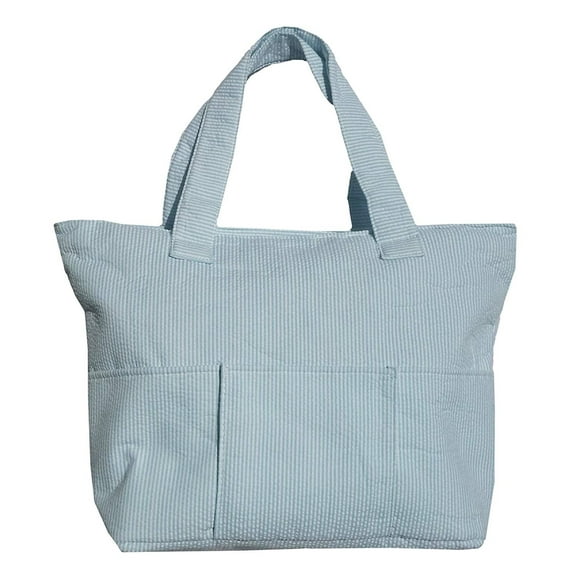 Large Stripe Seersucker Organizing Bag - Great to use as a Diaper Bag Blue