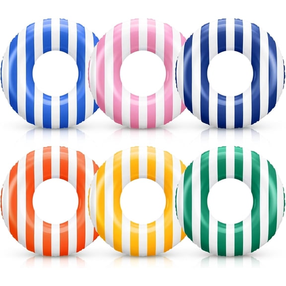 Large Striped Inflatable Pool Floats 29.13 Inch Swimming Pool Tubes Classic Striped Swimming Rings for Adults Teens Summer Beach Holidays Party