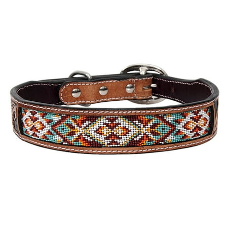 Large Strong Genuine Leather Dog Collar Beaded Hand Tooled Hilason