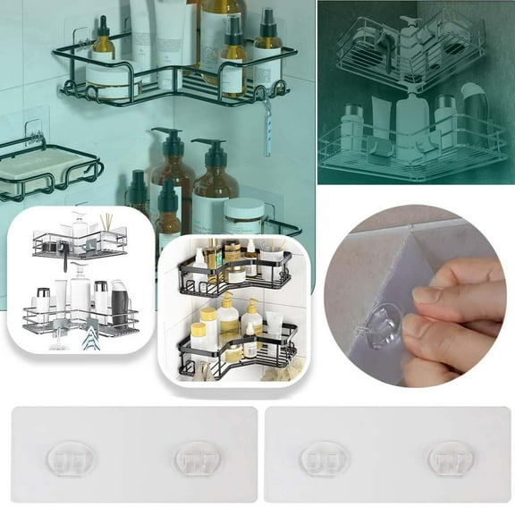 Large Strong Shower Sticker Suction Cup Strip Bathroom Storage Wall Mounted Hooks Transparent Shelf Organizer