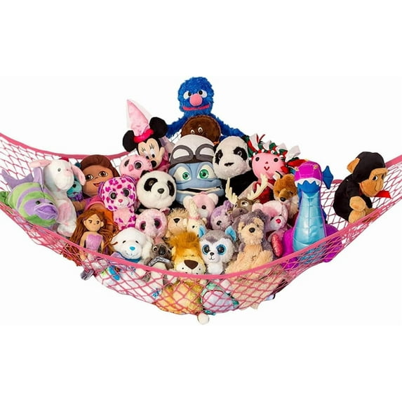 Large Stuffed Animal Hammock | Corner Hanging Organizer, Stuffed Animal Storage | Easy to Hang Plushie Net w/Included Anchors & Hooks | Cute Room & Bedroom Decor