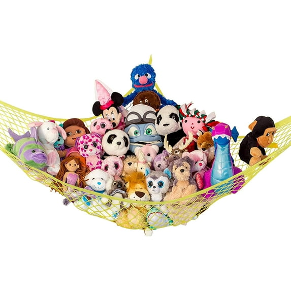Large Stuffed Animal Hammock | Corner Hanging Organizer, Stuffed Animal Storage | Easy to Hang Plushie Net w/Included Anchors & Hooks | Cute Room & Bedroom Decor