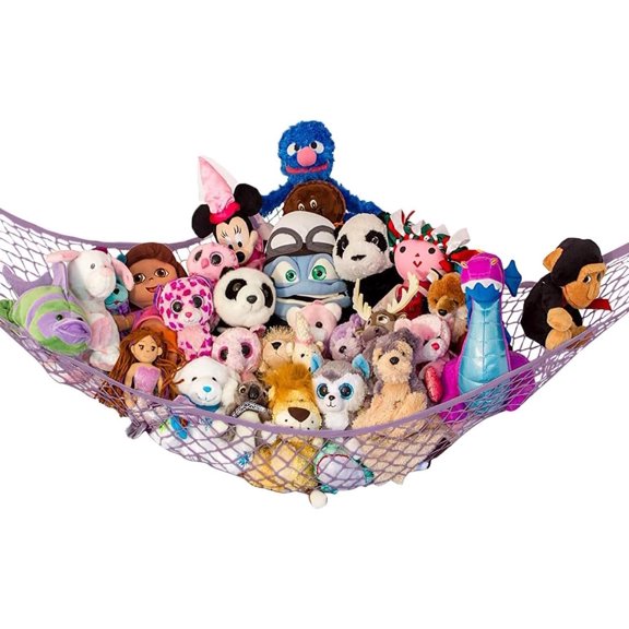 Large Stuffed Animal Hammock | Corner Hanging Organizer, Stuffed Animal Storage | Easy to Hang Plushie Net w/Included Anchors & Hooks | Cute Room & Bedroom Decor