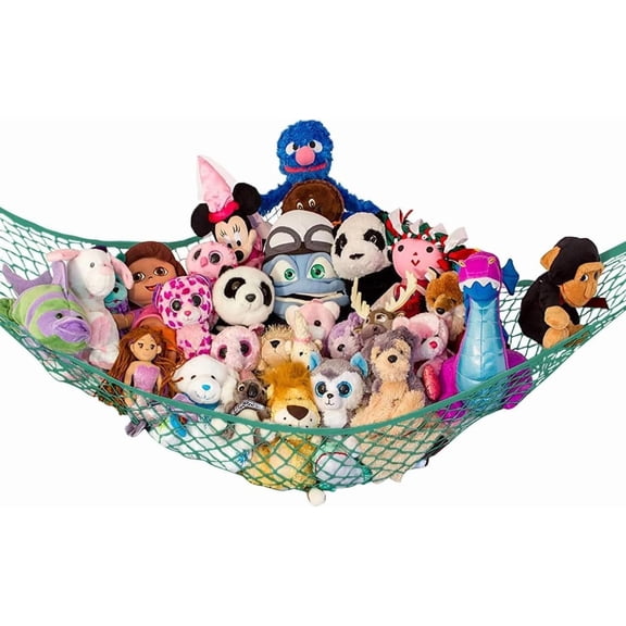 Large Stuffed Animal Hammock | Corner Hanging Organizer, Stuffed Animal Storage | Easy to Hang Plushie Net w/Included Anchors & Hooks | Cute Room & Bedroom Decor