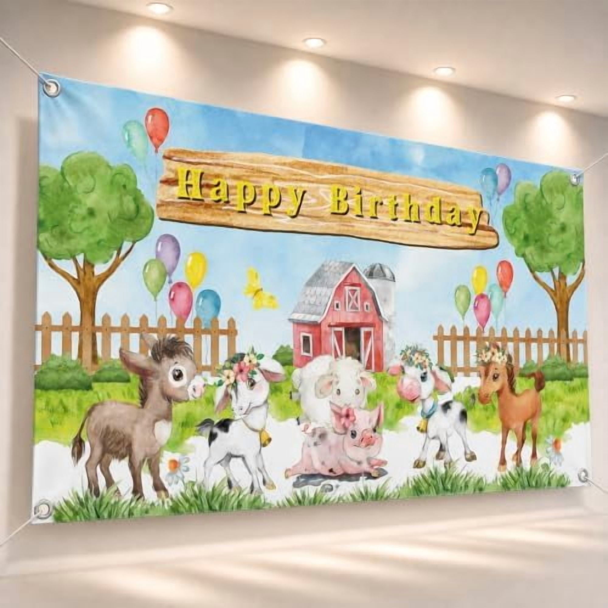 Background Booth Simple Large Sublimation Banner Farm Happy Birthday Party Decor, Animals House ...