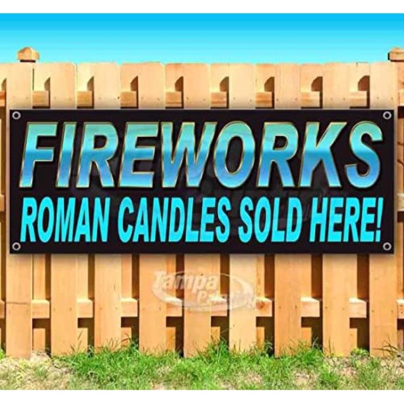 Large Sublimation Banner Fireworks Candles Sold Here Decorations Photo Booth Background 47.2×11.8 in