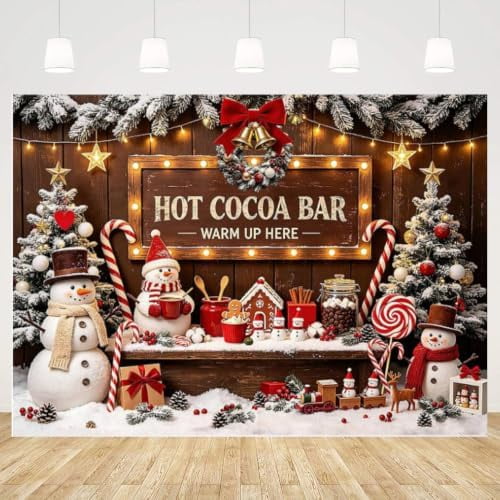 Large Sublimation Banner blank Rustic Wooden Christmas Hot Cocoa Background, Christmas Party Decorations, Hot Cocoa Bar Party Decorations, Christmas Eve Party (6x4 Ft) Photo Booth
