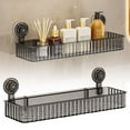 thumbnail image 1 of Large Suction Cup Bathroom Shelf No Drill, Wall Mounted Shower Organizer Storage Rack, Space Saving Plastic Wall Shelf for Bathroom & Kitchen Accessories, Gray, 15.75 × 5.12 in, 1 of 4