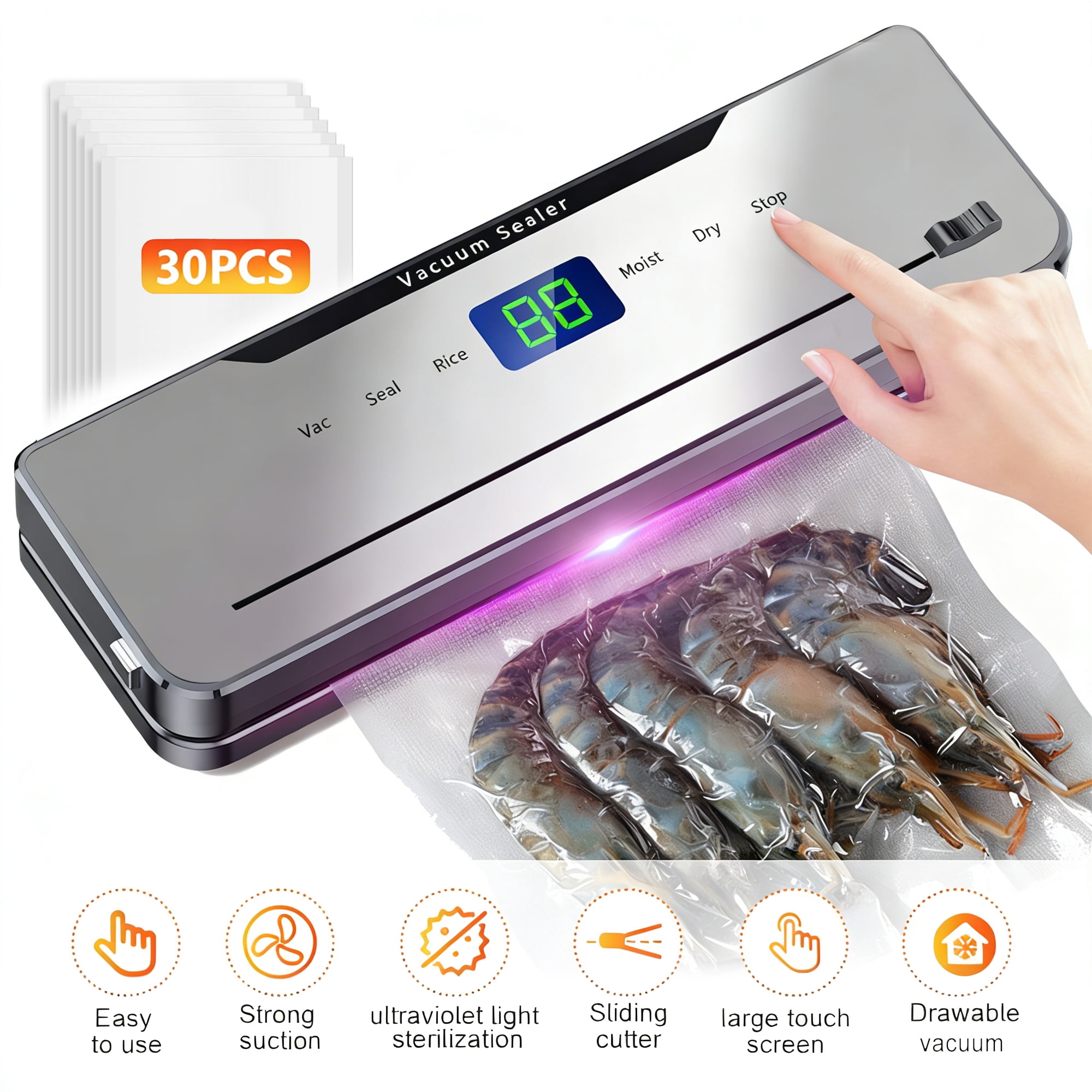 Large Suction Force Small Vacuum Food Sealer Machine, Meat Sealers Vacuum Packing Machine for Food Storage, Food Vacuum Sealing Machine, Build-In Cutter
