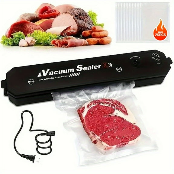 Large Suction Vacuum Sealer, Comes with 25 Vacuum Bags, 2 Working Modes, a Simple and Practical Kitchen Gadget, Suitable for Halloween/ Christmas/ Thanksgiving, Holiday Gifts, Party Supplies