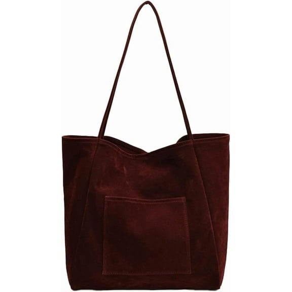 Large Suede Tote Bag for Women Retro Slouchy Shoulder Bag Brown Suede Purse Satchel Bag Work College Handbag Winter
