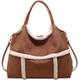 thumbnail image 1 of Large Suede Tote Bag for Women Vintage Lamb Wool Lined Shoulder Bag Crossbody Purse Top Handle Satchel Purse Work（Brown）, 1 of 7