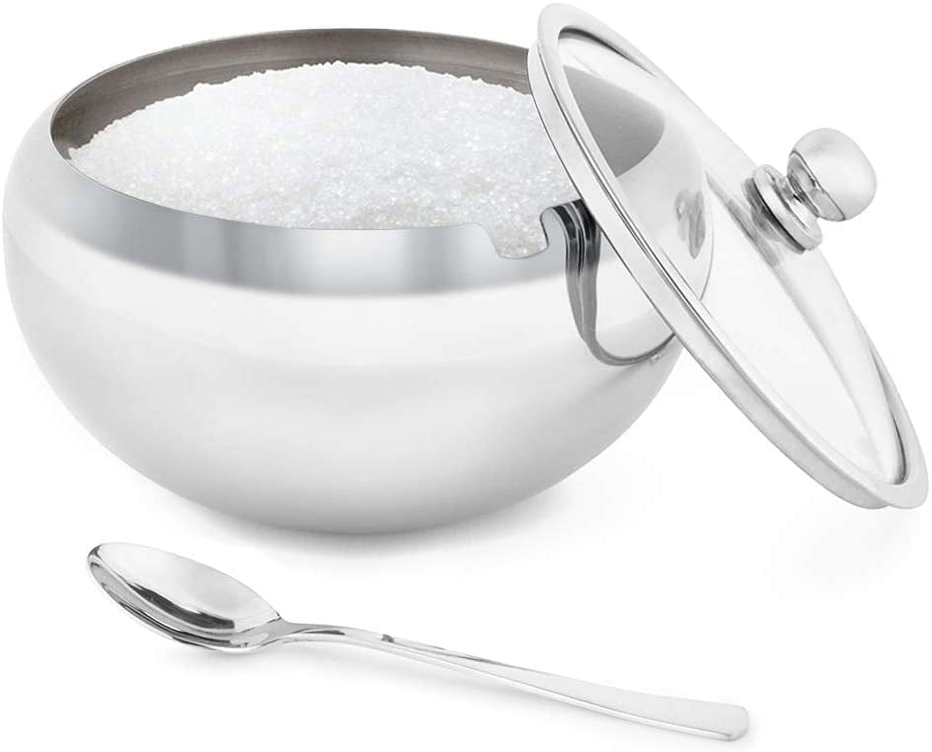 Rirool Large Glass Sugar Bowl with Clear Lid and Spoon, 16.9 oz 2 Cup Kitchen Sugar Container for Coffee Bar, Tea Station, Baking Counter, Tabletop Condiment and Sweetener Serving